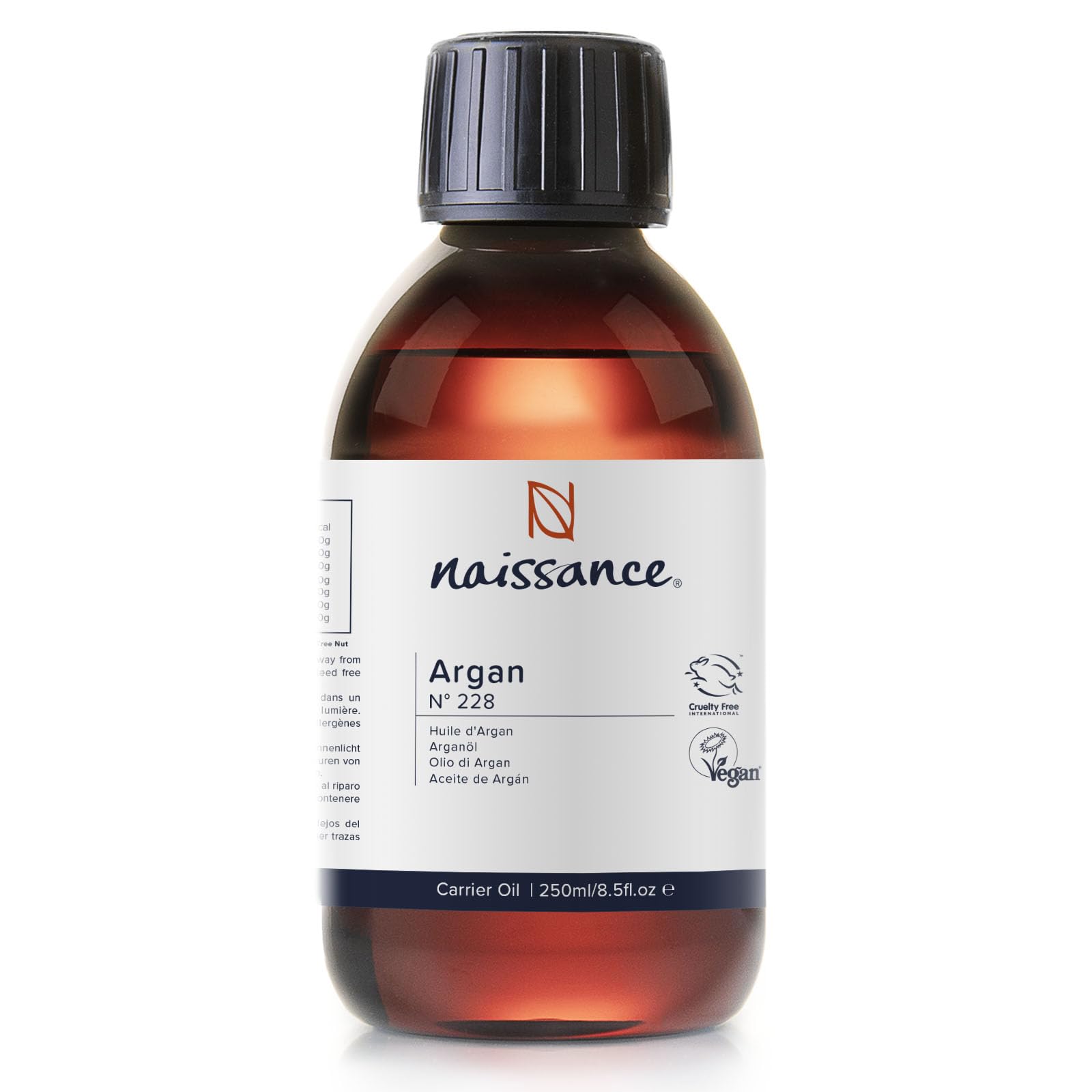 Naissance Argan Oil (No. 228) 225ml - Natural Growth Hair Mask, Anti-Ageing, Antioxidant - Moisturiser for Face, Skin, Beard Cuticles and Hands
