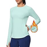 Ewedoos Thermal Shirts for Women Zipper Pocket Fleece Lined Long Sleeve Workout Tops Compression Running Hiking Ski Gear