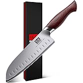 SHAN ZU 7 Inch Chef Knife, High Carbon Japanese 10Cr15Mov Stainless Steel Santoku Knife, Ultra Sharp Professional Kitchen Cooking Knife with Ergonomic Pakkawood Handle
