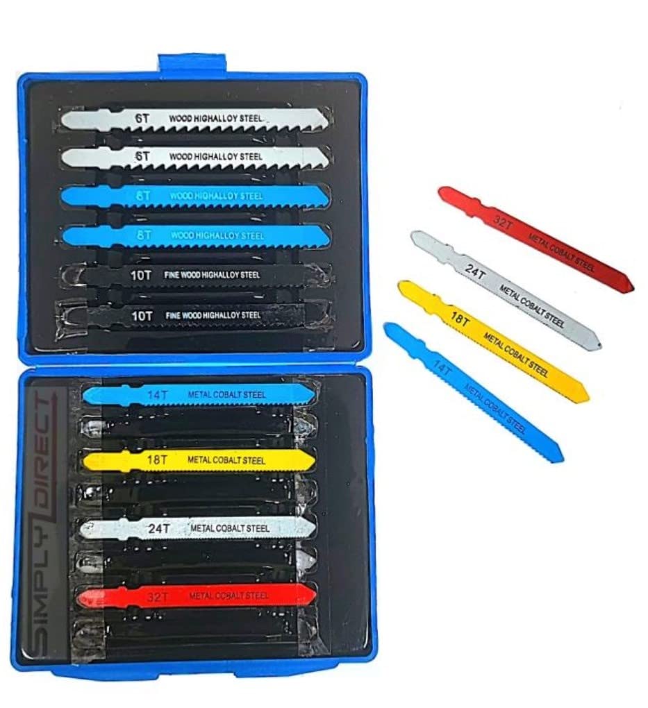14pc T Fit Jigsaw Blade Set - T Fitting Metal Plastic Wood Blades PVC, Plastic, Aluminum, Sheet 6T, 8T, 10T, 14T, 18T, 24T, 32T (T - FIT)
