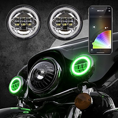 2pc Chrome Harley Running Light RGB Halo XKCHROME Smartphone App Controlled Driving Light kit with White DRL + Amber Turn Signal for Touring Bikes Ultra Classic Limited Road King Street Glide