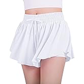 JOCMIC Girls Flowy Shorts, 2 in 1 Preppy Butterfly Shorts with Spandex Liner for Cheer Athletic Gym Teens Casual Clothes