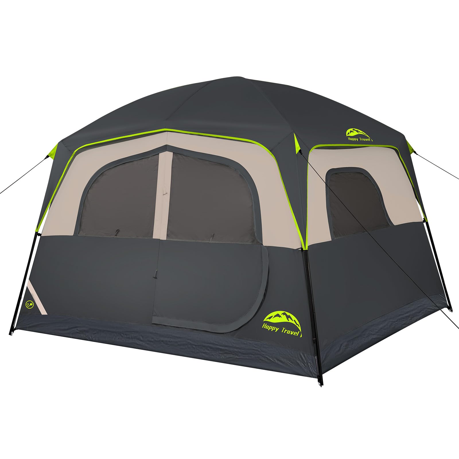 Photo 1 of (minor damage) (zipper damage) Happy Travel Tent 6 Person Tents for Camping, Waterproof Easy Setup Camping Tent with Rainfly, Portable Large Family Cabin Tent with 5 Large Mesh Windows and Carry Bag for Outdoor Camping & Hiking