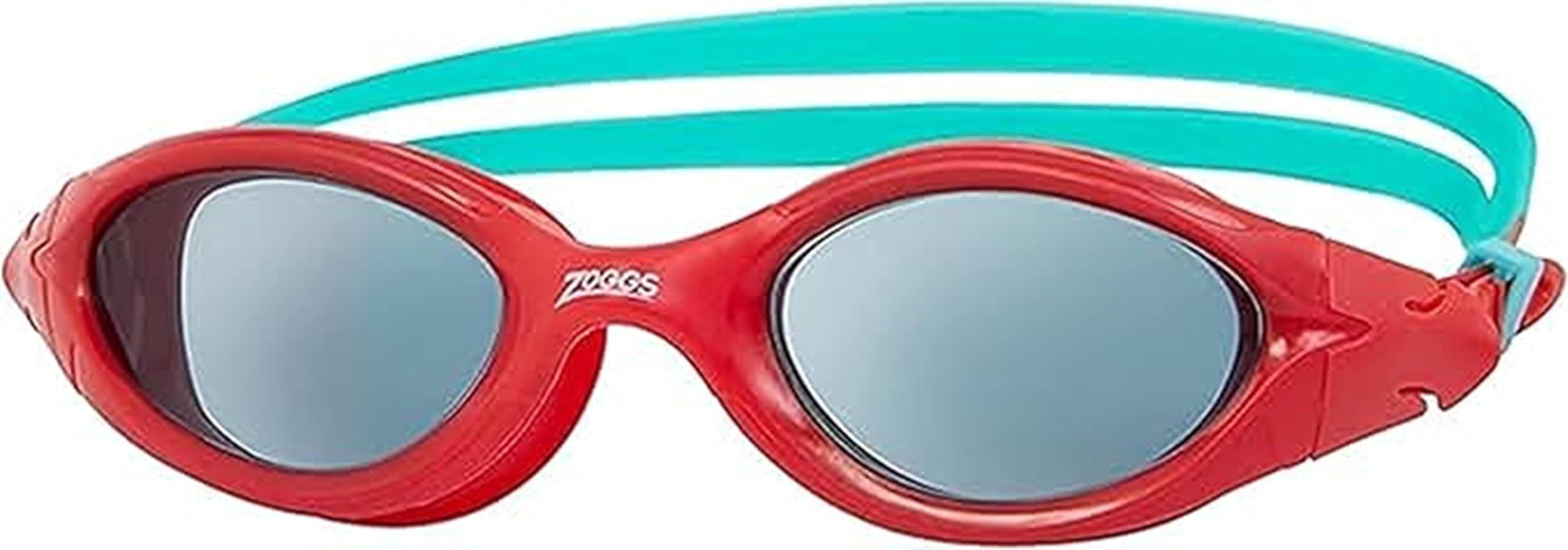 Zoggs Panorama Kids Swimming Goggles (Smoke Lens, Red/Green, 6-14 Years) with Tinted UV Protection & Soft, Anti-Leak Seal, Wide Vision with Anti-Fog, Junior Boys & Girls Swim Goggles Kids