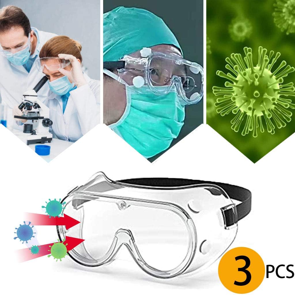CheChury Protective Safety Goggles Eye Protection Full View Safety Work Glasses Over Spectacles Anti Dust Scratch Resistant Isolate Virus Glasses (3 pairs)