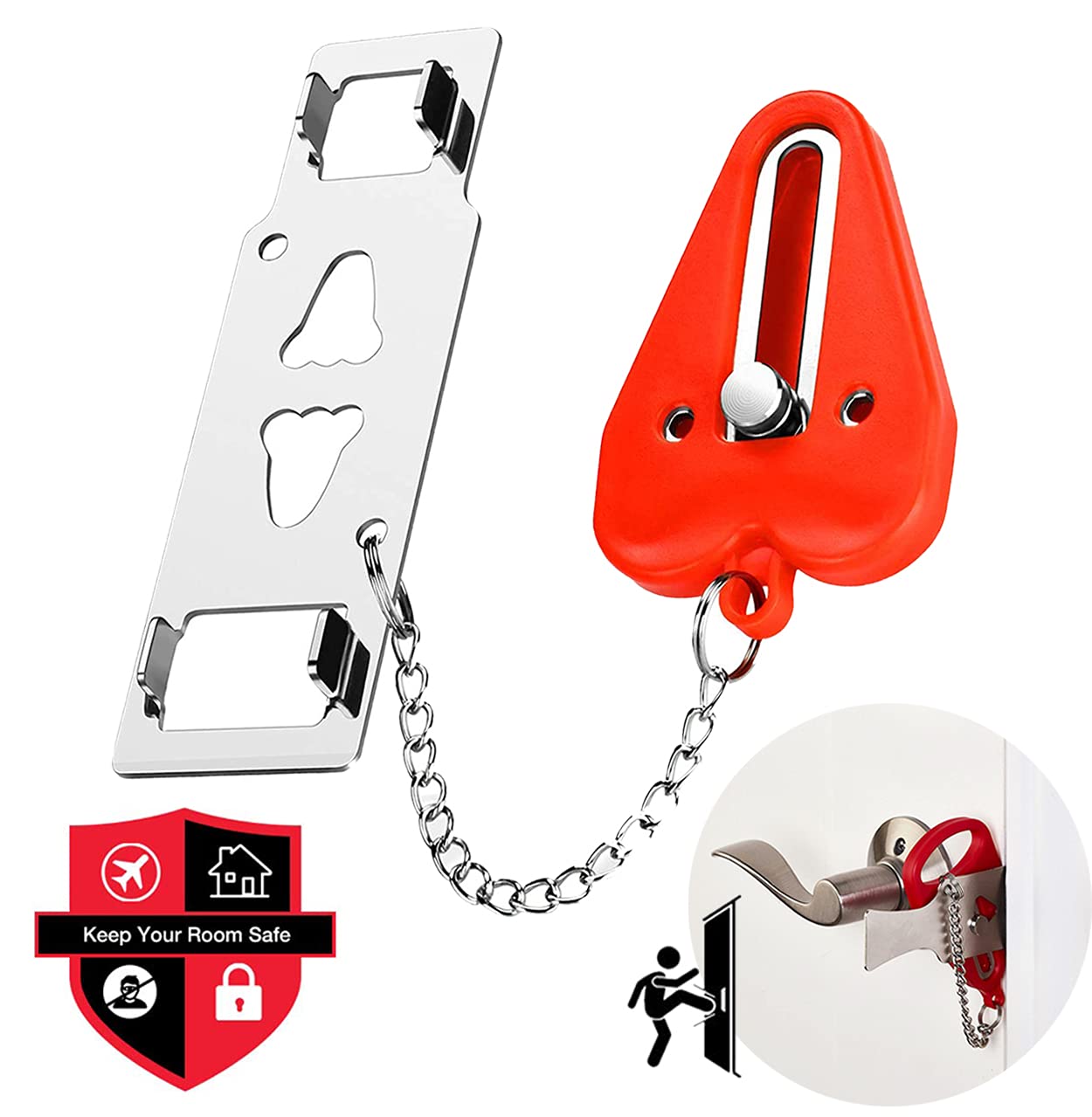 [Upgraded] Portable Door Lock Travel Solid Heavy Duty Perfect for Traveling, AirBNB, Hotel, Home,Apartment,School, Prevent Unauthorized Entry Add Extra Additional Safety and Privacy