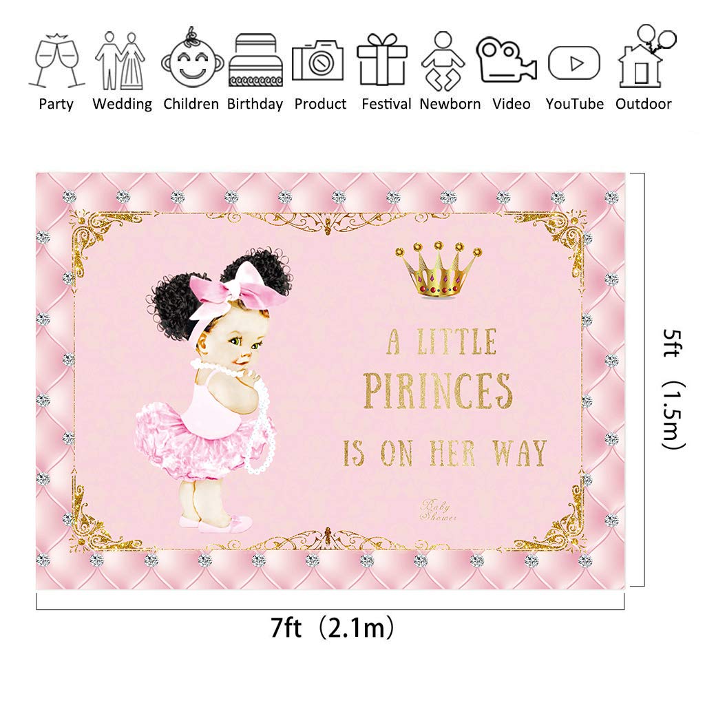 Riyidecor Baby Shower Girl Backdrop Golden Crown Royal Princess Diamonds White Twin Kids Photography Background 7x5ft Birthday Decoration Studio