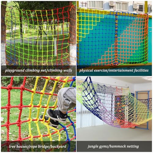 Climbing Net for Children Polyester Rope Ladde Protective Net for Playground, Anti-Fall, Obstacle Course, Swings, Tree House (Size: 152 x 304 cm (5 x 10 ft), Colour: Red/Yellow)