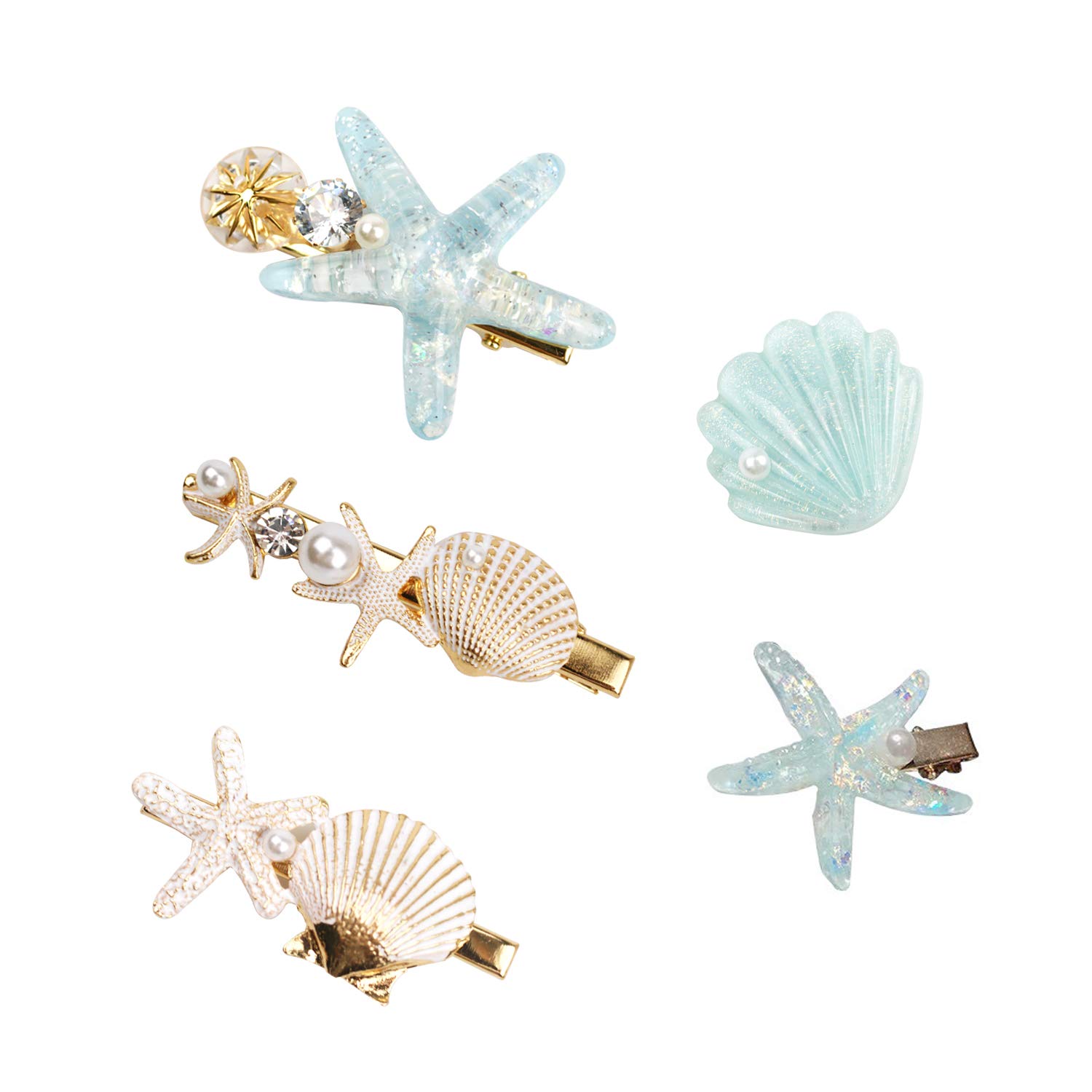 Photo 1 of Shell Pearl Starfish Hair Clip Set for Women Girls, Princess Alligator Hair Clips, Ladies and Girls Headwear Styling Tools Hair Accessories