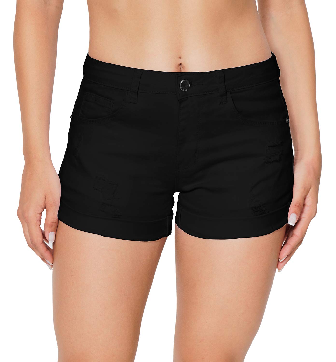 Photo 1 of HOCAIES Women's Juniors Mid Rise Jean Shorts Folded Hem Denim Shorts for Women (8, Black)