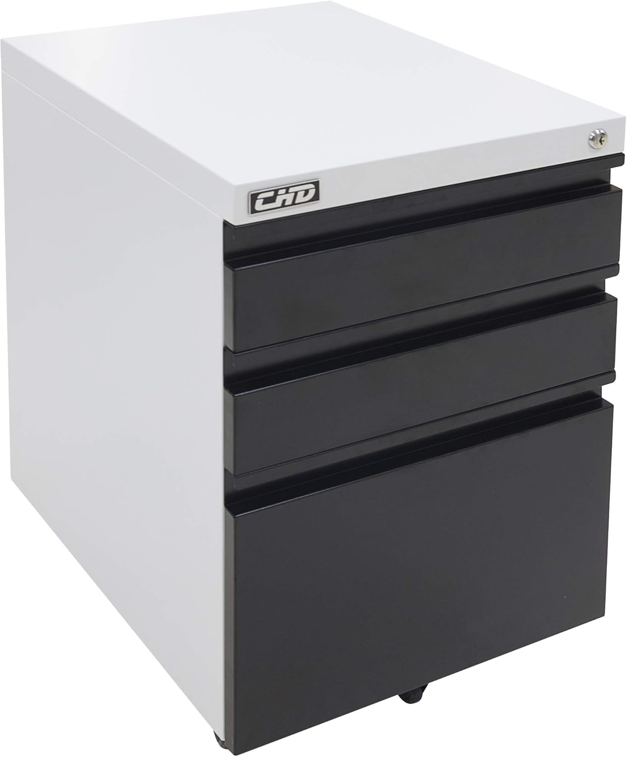 Amazon Com Chd 3 Drawer Mobile File Cabinet Lock Rolling Storage Metal Office Organizer White With Black Drawer Office Products