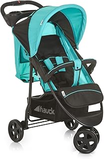 Hauck Citi Neo II Dreirad Buggy bis 25 kg mit Liegeposition ab Geburt, klein zusammenfaltbar, Einhand-Faltmechanismus, 3 Räder, ultraleicht - nur 7,5 kg, Getränkehalter, schwarz/türkis
