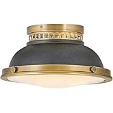 Hinkley 4081HB-DZ Emery Small Flush Mount Ceiling Light, 2-Light Dome Shaped Etched Holophane Glass, Heritage Brass with Aged