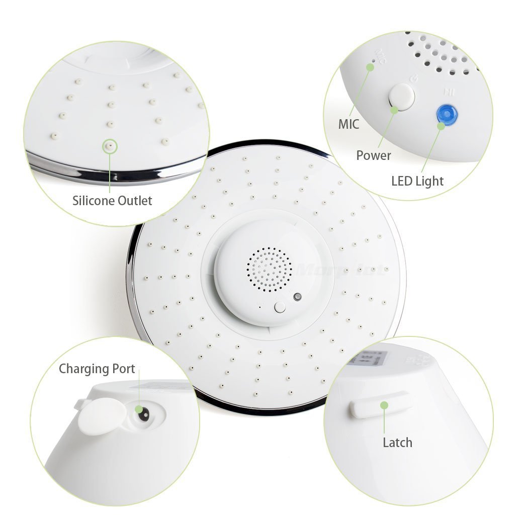 Morpilot Shower Head, with Wireless Bluetooth Speaker, High Pressure Shower Head, Save Water, Chrome Head, Waterproof, with Lithium Battery and USB Cable
