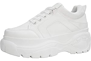 LUCKY STEP Women Chunky Platform Dad Colorblock White Neon Green Fuchsia Hologram Silver Casual Lace-Up Walking Sneakers