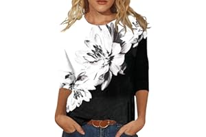 NDVYXX Fall Clothes for Women 2024 3/4 Length Sleeve Crewneck Tops Casual Loose Sunflower Printed Three Quarter Blouses