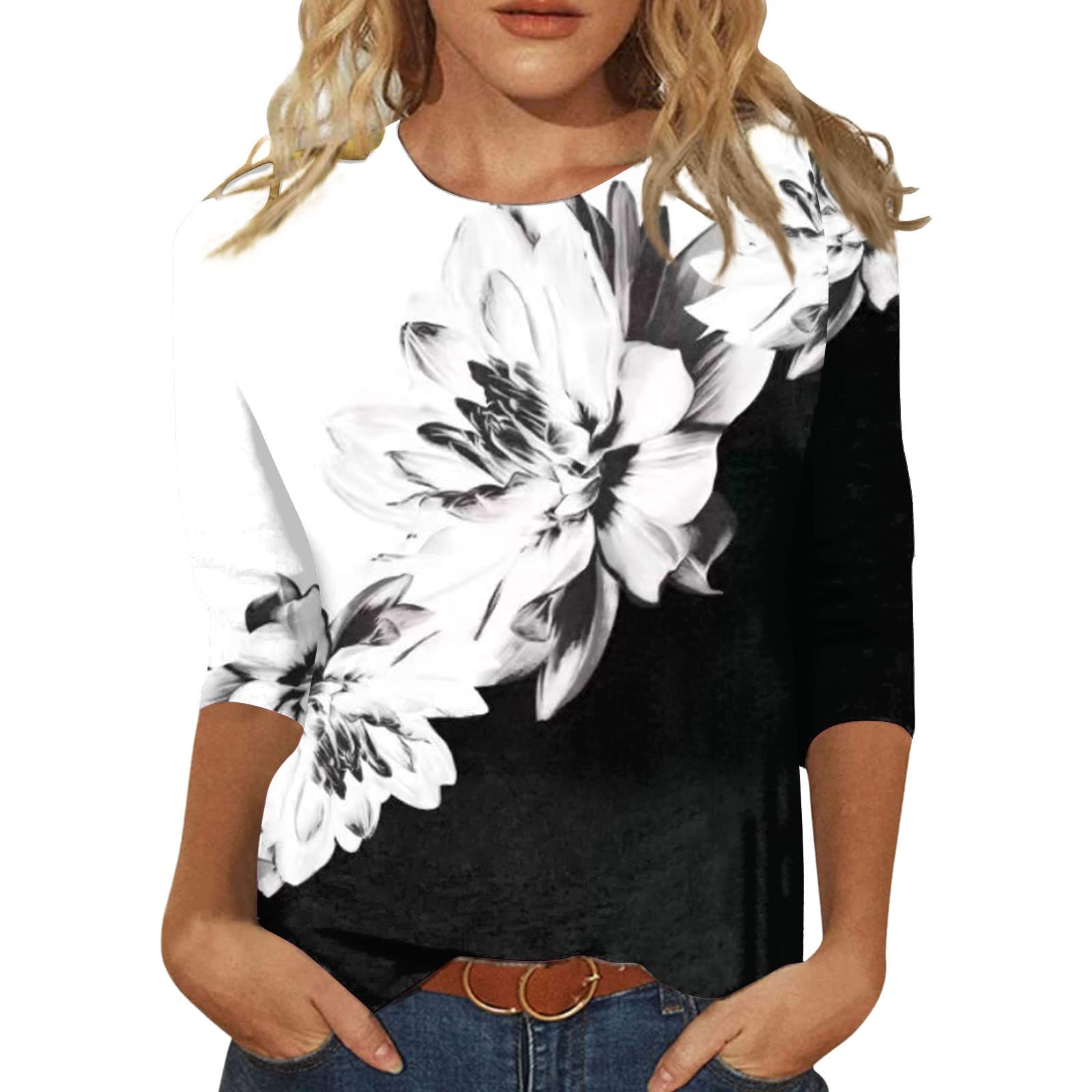 Womens Work Blouses 3/4 Sleeve 3/4 Sleeve Tunic for