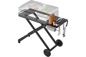 SafBbcue Black Portable Grill Table for Blackstone 17/22 Inch Griddle, Folding BBQ Table with Wheels, Side Table