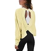 Panadila Womens Open Back Workout Top Long Sleeve Athletic Shirts Casual Crop Running Tee Y2k Yoga
