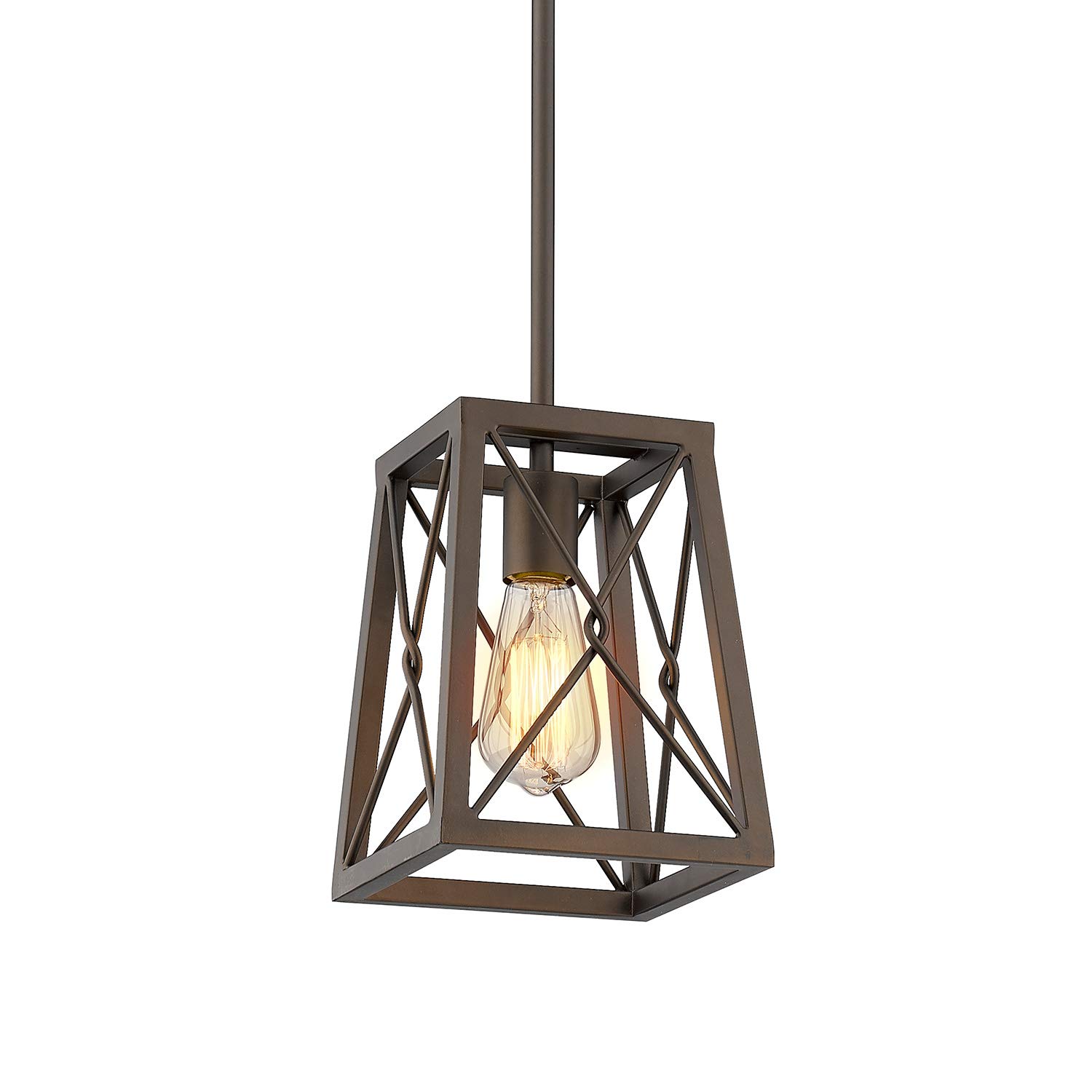 Photo 1 of FEMILA Farmhouse Pendant Light, 1-Light Metal Wire Cage Hanging Lantern, Oil Rubbed Bronze Finish, 4FY16-M1L ORB
