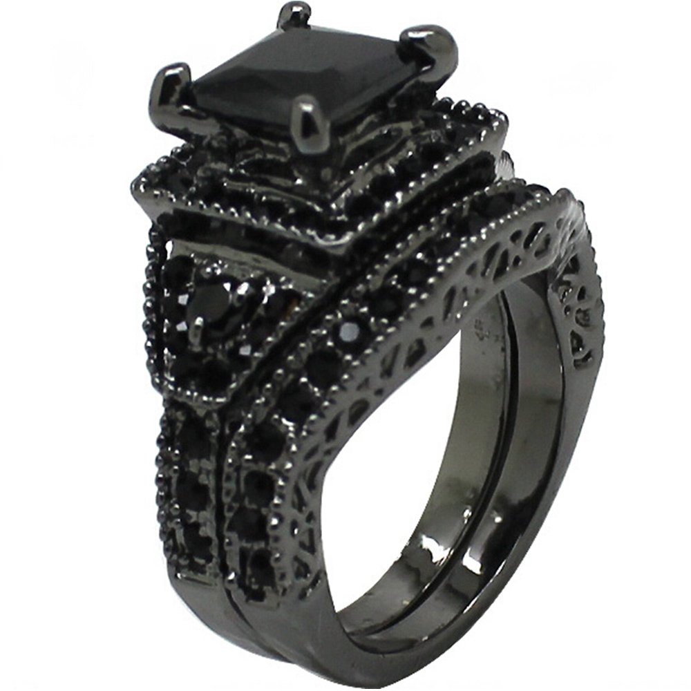 Jude Jewelerssize 15 Black Princess Cut Wedding Engagement Ring