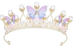 Crystal Tiara for Girls Women, Princess Crown Headband Handmade Butterfly Flower Pearl Tiaras Bridal Wedding Headpiece Hair A