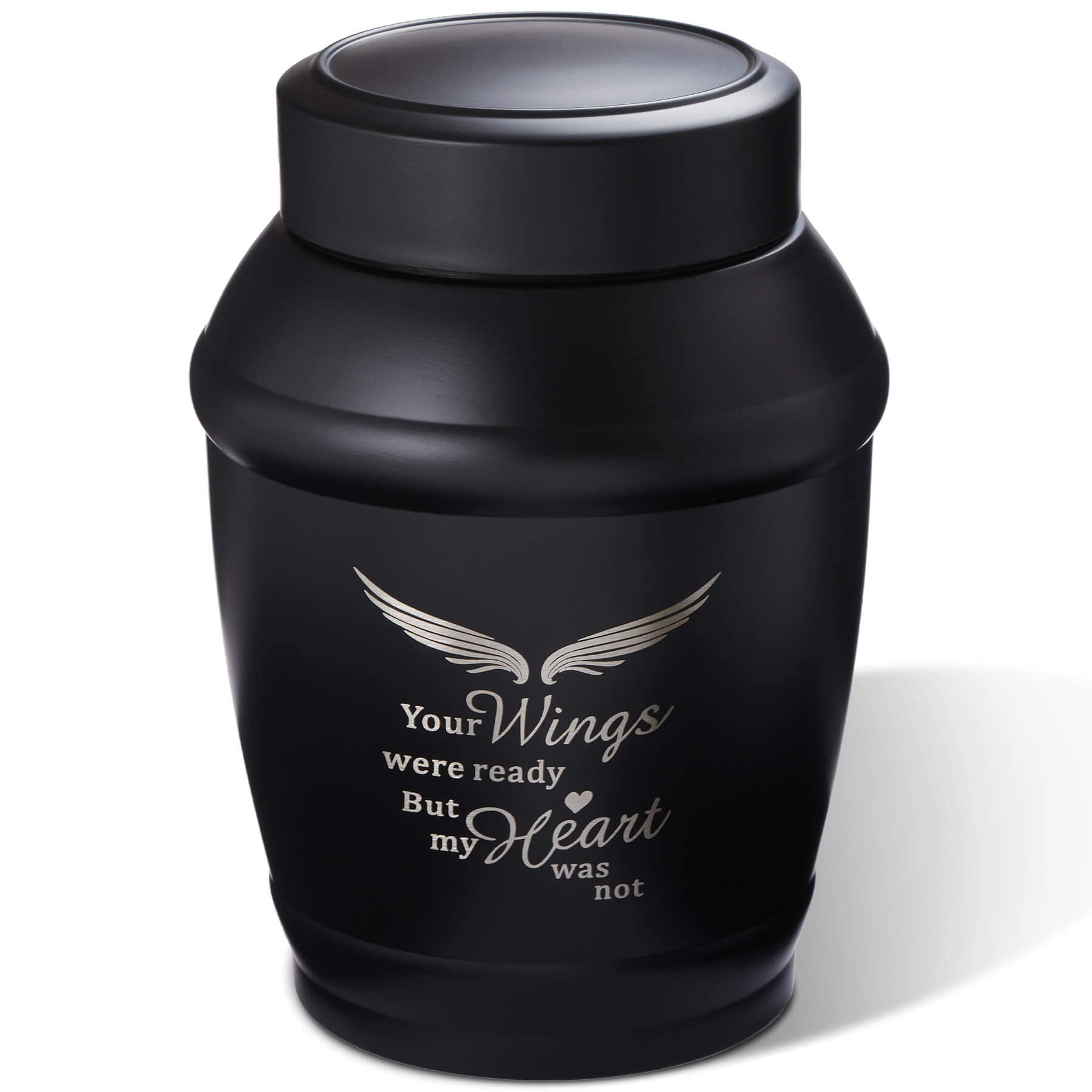 LINES ARTE 5.7 Inches Medium Size Urns for Human Ashes Adult Male,Black Cremation Urns for Adult Ashes,Angel Wings Decorative Urns