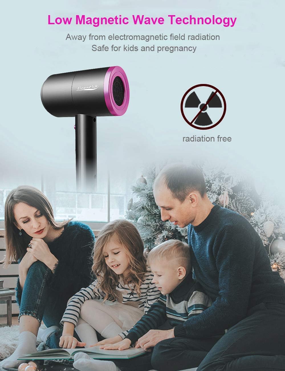 Ionic Hair Dryer, Elegant Life 1800W Professional Blow Dryer Built-in Powerful AC Motor, 3 Heating/2 Speed/Cold Settings, with 2 Nozzles and 1 Diffuser, for Home Salon, Travel, Pregnant & Kid: Health & Personal Care
