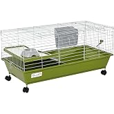 PawHut 35" L Small Animal Cage, Rolling Bunny Cage, Guinea Pig Cage with Food Dish, Water Bottle, Hay Feeder, Platform, Ramp for Chinchilla, Green