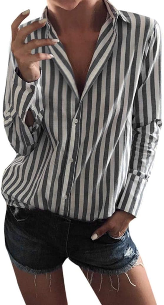 Yesmile Camisas Blusa Mujer Botón de Las Mujeres Abajo con Cuello en V