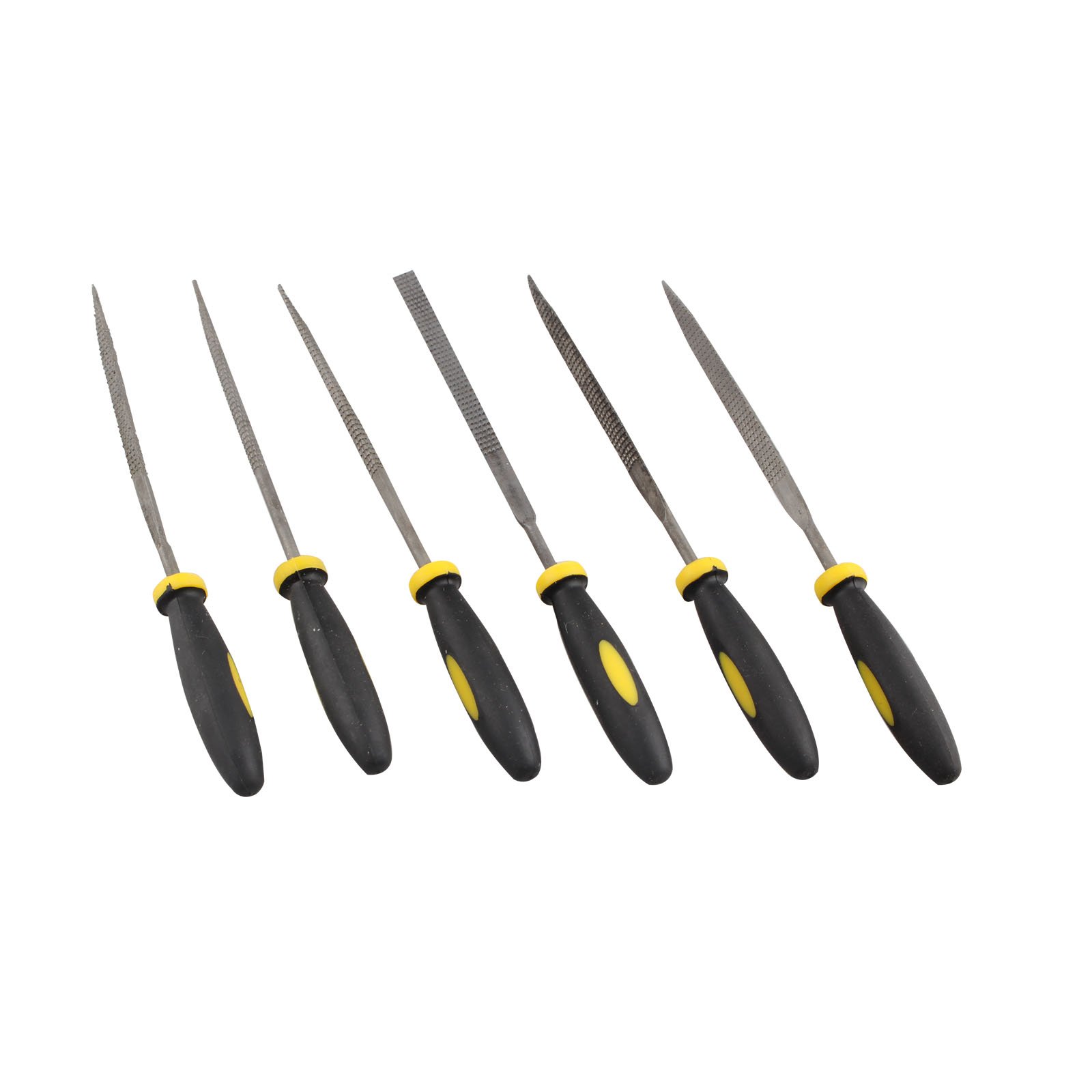 HALJIA Mini Assorted Hand Needle File Wood Rasp with Rubber Hand Grip Handles Includes Flat Warding Square Triangular Round and Half Round File 3x140mm(6pcs)