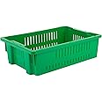 Hudson Exchange 20 x 13 x 5.6" (4.5 Gallon) Agricultural Nest and Stack Vented Crate Handled Storage Container Tote, Green (1 Pack)