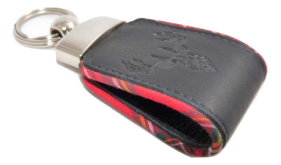 Mala Leather Highland Stag Leather Keyring with Giftbox – Braemar Collection – Premium Tartan Detail (Black)