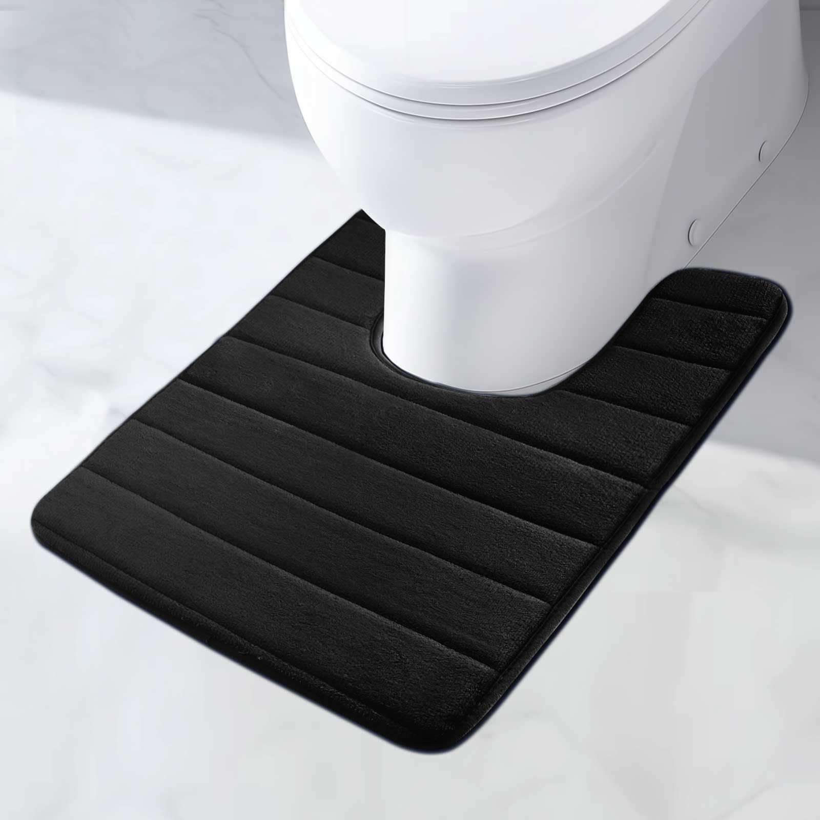 MI CASA Absorbent WC Toilet Rug Non-Slip U Shape Bath Mat Memory Foam Extra Soft Toilet Pedestal Mat for Bathroom, Floor, Quick-drying Machine-Washable, 50 x 60 cm (Black)
