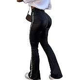 Avanova Women Faux Leather Butt Lifting Leggings Flare High Waist Sexy Bell Bottom Pants