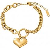 Solza Gold Bracelet for Women – Stainless Steel Heart Link Chain Jewelry, Adjustable Non-Tarnish Gold-Plated Bracelet, Stylish Stackable Bracelet for Everyday & Special Occasions