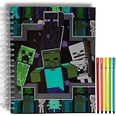 Minecraft Sketchbook Set, 5 Washable Markers, Spiral Bound, 86 Blank Pages | 10 x 8 Spiral Sketchbook for Arts &amp; Crafts, Drawing, Coloring, Minecraft Merchandise &amp; Accessories, Enderman, Creeper, Zombie