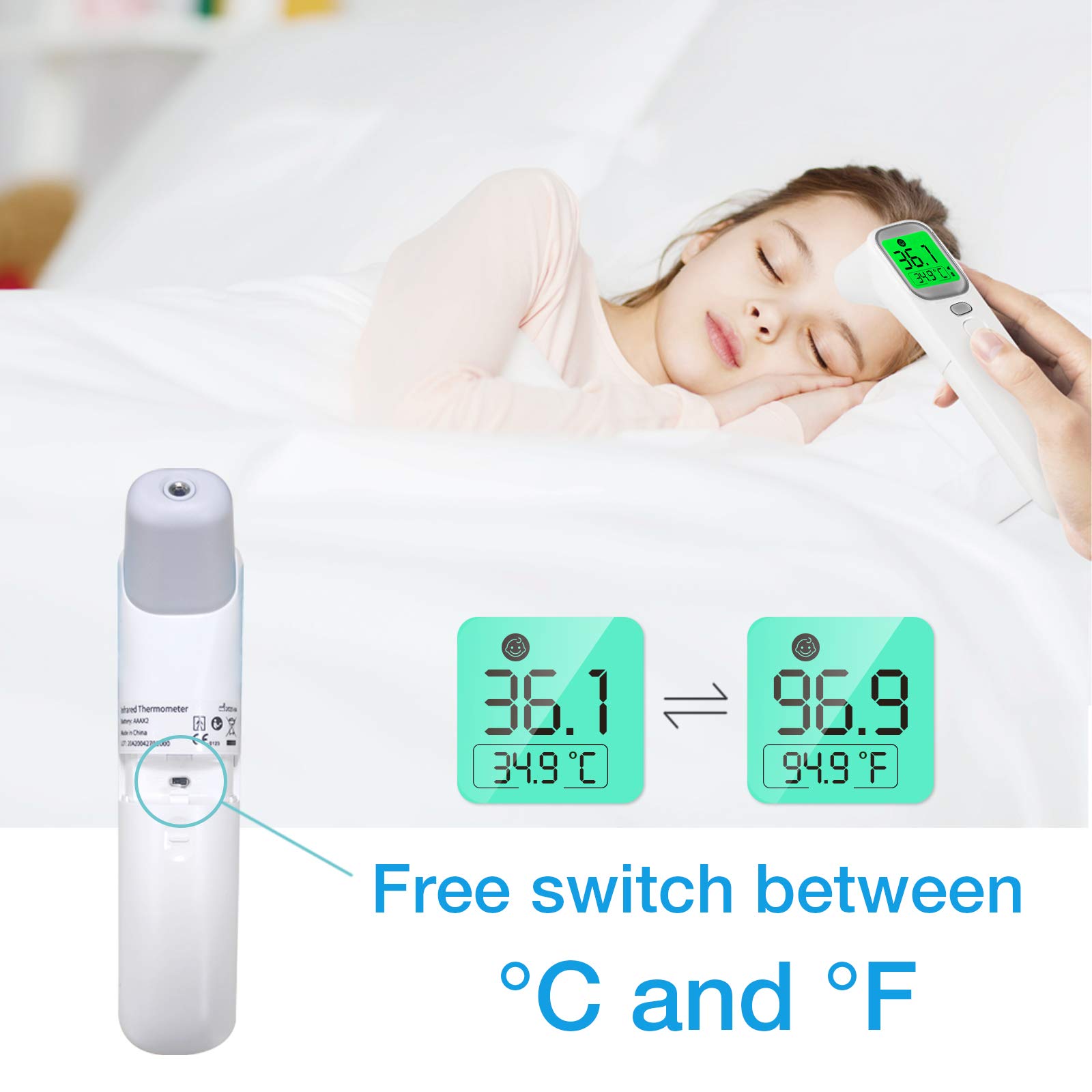 Wellue Touchless Baby Thermometer, Infrared Forehead and Ear Thermometer, Medical Temporal Thermometer for Adults, Kids, Babies, Large LCD Screen, Memory Stroage and Fever Alarm
