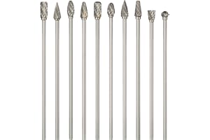 10PCS Long Carbide Burr Set 1/8" Shank Total L 4" Compatible with Dremel Die Grinder Bits Long 100MM HOMEIDOL 1/4" Head Tungsten Carbide Rotary Burr for Tight Area Woodworking, Steel Metal, Engraving