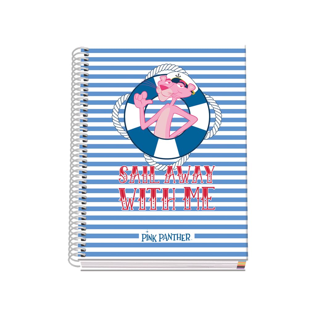 DOHE - A5 Squared Notebook - Spiral Binding, 100 Sheets of 90 g/m², 5 mm Square, Hardcover, Pink Panther Sailing, FSC Mix AEN-COC-000243, School Supplies
