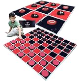 Swooc Games® - 2-in-1 Vintage Giant Checkers & Tic Tac Toe Game W/Mat (4ft x 4ft) - 100% Machine-Washable Canvas - Giant Outd