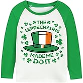 Toddler Girls St. Patrick's Day T-Shirt Raglan Long Sleeve Tees Irish Shamrock Lucky Unicorn Kids Girls Top 2-7 Years