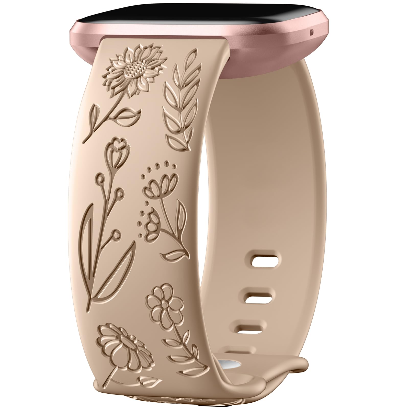 Ouwegaga Strap Compatible with Fitbit Versa 2/Versa, Fancy Dandelion Pattern Soft Silicone Wristbands for Women Men, Small MilkTea