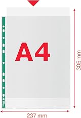 Esselte A4 Punched Pockets 500x Poly Pockets 43 Micron Reinforced Green Spine view 4