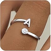 MILACOLATO 925 Sterling Silver Initial Rings for Women Teen Girl 18K White Gold Plated Letter Rings Adjustable Capital Letter Ring Stackable Thumb Pinky Rings for Mothers Birthday Valentine's Day Gifts Jewelry