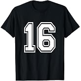 Number 16 Varsity Sports Team Jersey 16th Birthday 16 Years T-Shirt