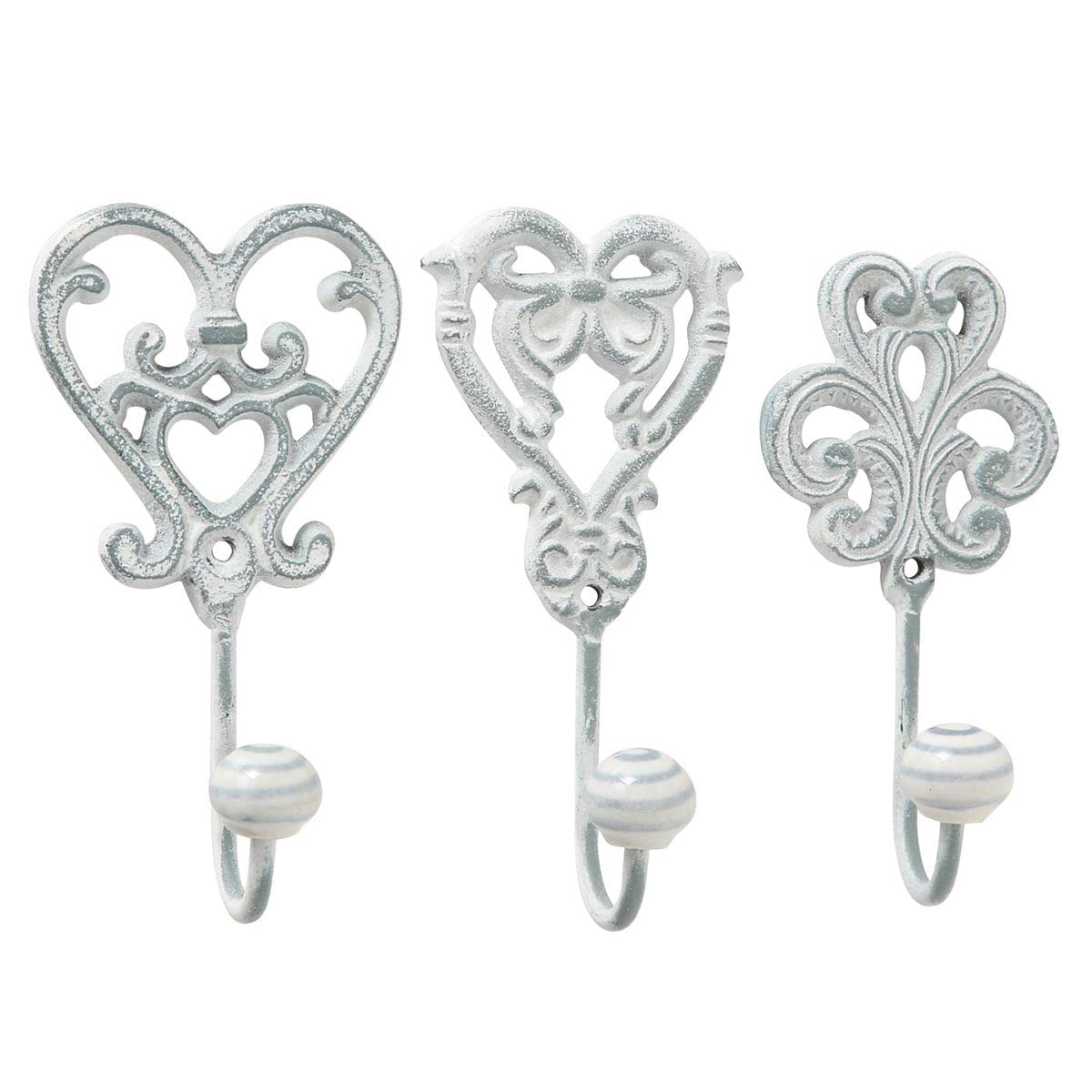 Set of 3 Wall Hooks White Pippo Varnished Iron / Vintage Ornament / Baroque Style / Set of 4