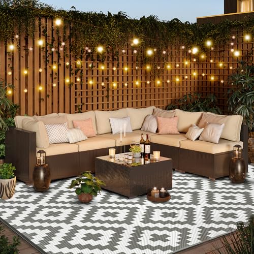 Mokani Waterproof Outdoor Rug 270 x 360 cm, Polypropylene Carpet for Garden, Terrace, Balcony, Pool, Picnic, UV Protection, Easy to Clean, Foldable and Storage
