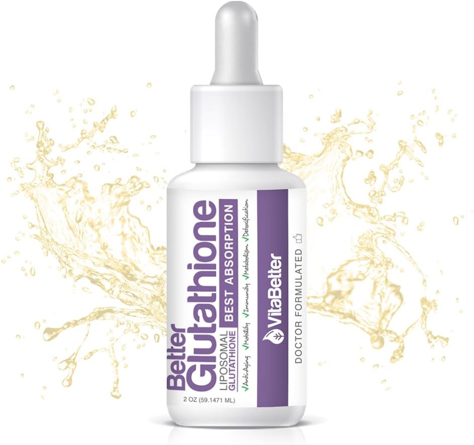 VitaBetter Premium Liposomal Glutathione Reduced L Glutathione Non GMO Soy Free and Vegan - Liver Detox, Immune Support, Brain Function, Anti Aging, Skin Whitening Mix with Juice or Water