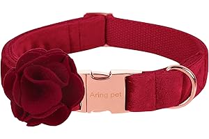 ARING PET Velvet Dog Collars, Christmas Red Soft Pet Collar with Detachable Felt Flower Metal Buckle for Puppy Small Medium Large Boy Girl Dogs-S